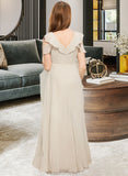 Allison A-Line V-neck Floor-Length Chiffon Junior Bridesmaid Dress With Cascading Ruffles STAP0013603