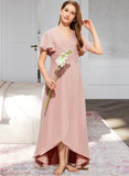 Jaylee A-Line V-neck Asymmetrical Chiffon Junior Bridesmaid Dress With Ruffle STAP0013604