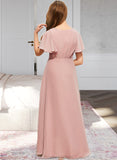 Jaylee A-Line V-neck Asymmetrical Chiffon Junior Bridesmaid Dress With Ruffle STAP0013604