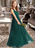 Tess A-Line V-neck Floor-Length Chiffon Junior Bridesmaid Dress With Ruffle STAP0013606