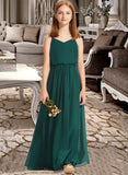 Tess A-Line V-neck Floor-Length Chiffon Junior Bridesmaid Dress With Ruffle STAP0013606