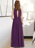 Olive A-Line V-neck Floor-Length Chiffon Junior Bridesmaid Dress With Ruffles STAP0013607