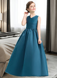 Faith Ball-Gown/Princess V-neck Floor-Length Satin Junior Bridesmaid Dress With Ruffle STAP0013613