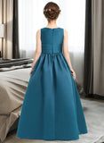 Faith Ball-Gown/Princess V-neck Floor-Length Satin Junior Bridesmaid Dress With Ruffle STAP0013613