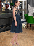 Ashlynn A-Line Scoop Neck Knee-Length Chiffon Junior Bridesmaid Dress STAP0013614