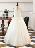 Giuliana Ball-Gown/PrincessScoopNeckFloor-LengthTulleJuniorBridesmaidDressWithSashBeading#136423 STAP0013615