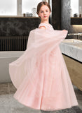 Guadalupe A-Line Scoop Neck Floor-Length Tulle Lace Junior Bridesmaid Dress With Bow(s) STAP0013619