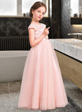 Guadalupe A-Line Scoop Neck Floor-Length Tulle Lace Junior Bridesmaid Dress With Bow(s) STAP0013619