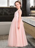 Guadalupe A-Line Scoop Neck Floor-Length Tulle Lace Junior Bridesmaid Dress With Bow(s) STAP0013619