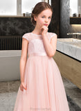 Guadalupe A-Line Scoop Neck Floor-Length Tulle Lace Junior Bridesmaid Dress With Bow(s) STAP0013619