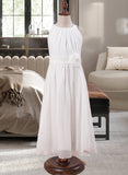 Teresa A-Line Scoop Neck Ankle-Length Chiffon Junior Bridesmaid Dress With Flower(s) STAP0013621