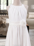 Teresa A-Line Scoop Neck Ankle-Length Chiffon Junior Bridesmaid Dress With Flower(s) STAP0013621