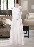 Teresa A-Line Scoop Neck Ankle-Length Chiffon Junior Bridesmaid Dress With Flower(s) STAP0013621