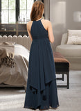 Gianna A-Line Scoop Neck Floor-Length Chiffon Junior Bridesmaid Dress With Cascading Ruffles STAP0013622