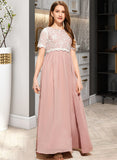 Carina A-Line Scoop Neck Floor-Length Chiffon Lace Junior Bridesmaid Dress STAP0013623