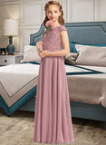 Noelle A-Line Scoop Neck Floor-Length Chiffon Lace Junior Bridesmaid Dress STAP0013624