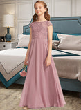 Noelle A-Line Scoop Neck Floor-Length Chiffon Lace Junior Bridesmaid Dress STAP0013624