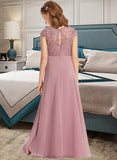 Noelle A-Line Scoop Neck Floor-Length Chiffon Lace Junior Bridesmaid Dress STAP0013624