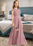 Noelle A-Line Scoop Neck Floor-Length Chiffon Lace Junior Bridesmaid Dress STAP0013624