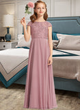 Noelle A-Line Scoop Neck Floor-Length Chiffon Lace Junior Bridesmaid Dress STAP0013624