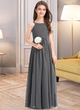 Audrey A-Line Scoop Neck Floor-Length Chiffon Junior Bridesmaid Dress With Ruffle Lace STAP0013625