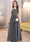 Audrey A-Line Scoop Neck Floor-Length Chiffon Junior Bridesmaid Dress With Ruffle Lace STAP0013625