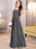 Audrey A-Line Scoop Neck Floor-Length Chiffon Junior Bridesmaid Dress With Ruffle Lace STAP0013625