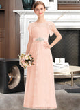 Harley A-Line Scoop Neck Floor-Length Lace Junior Bridesmaid Dress With Beading Bow(s) Cascading Ruffles STAP0013627