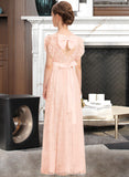 Harley A-Line Scoop Neck Floor-Length Lace Junior Bridesmaid Dress With Beading Bow(s) Cascading Ruffles STAP0013627