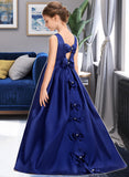 Ina Ball-Gown/Princess Scoop Neck Sweep Train Satin Junior Bridesmaid Dress With Bow(s) STAP0013628