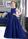 Ina Ball-Gown/Princess Scoop Neck Sweep Train Satin Junior Bridesmaid Dress With Bow(s) STAP0013628