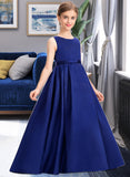 Ina Ball-Gown/Princess Scoop Neck Sweep Train Satin Junior Bridesmaid Dress With Bow(s) STAP0013628