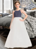 Terri A-Line Scoop Neck Floor-Length Chiffon Tulle Junior Bridesmaid Dress With Ruffle STAP0013629