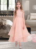 Luz A-Line Scoop Neck Ankle-Length Organza Junior Bridesmaid Dress With Beading Sequins STAP0013633