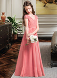 Kaylie A-Line V-neck Floor-Length Chiffon Lace Junior Bridesmaid Dress STAP0013634