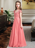 Kaylie A-Line V-neck Floor-Length Chiffon Lace Junior Bridesmaid Dress STAP0013634