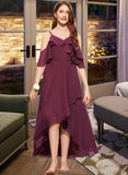 Eleanor A-Line Off-the-Shoulder Asymmetrical Chiffon Junior Bridesmaid Dress With Cascading Ruffles STAP0013636