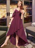 Eleanor A-Line Off-the-Shoulder Asymmetrical Chiffon Junior Bridesmaid Dress With Cascading Ruffles STAP0013636