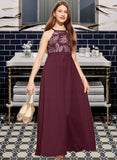 Janiah A-Line Scoop Neck Floor-Length Chiffon Lace Junior Bridesmaid Dress With Bow(s) STAP0013637