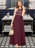 Janiah A-Line Scoop Neck Floor-Length Chiffon Lace Junior Bridesmaid Dress With Bow(s) STAP0013637