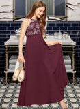 Janiah A-Line Scoop Neck Floor-Length Chiffon Lace Junior Bridesmaid Dress With Bow(s) STAP0013637