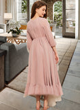 Elianna A-Line Scoop Neck Tea-Length Chiffon Junior Bridesmaid Dress With Bow(s) Cascading Ruffles STAP0013638