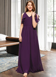 Alisa A-Line V-neck Floor-Length Chiffon Junior Bridesmaid Dress With Bow(s) Cascading Ruffles STAP0013639