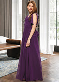 Alisa A-Line V-neck Floor-Length Chiffon Junior Bridesmaid Dress With Bow(s) Cascading Ruffles STAP0013639