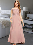 Sherlyn A-Line Off-the-Shoulder Floor-Length Chiffon Lace Junior Bridesmaid Dress STAP0013640