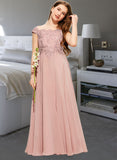 Sherlyn A-Line Off-the-Shoulder Floor-Length Chiffon Lace Junior Bridesmaid Dress STAP0013640