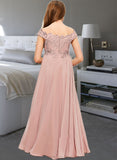 Sherlyn A-Line Off-the-Shoulder Floor-Length Chiffon Lace Junior Bridesmaid Dress STAP0013640