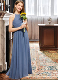 Yamilet A-Line Scoop Neck Floor-Length Chiffon Junior Bridesmaid Dress With Ruffle STAP0013641