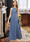 Yamilet A-Line Scoop Neck Floor-Length Chiffon Junior Bridesmaid Dress With Ruffle STAP0013641