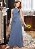 Yamilet A-Line Scoop Neck Floor-Length Chiffon Junior Bridesmaid Dress With Ruffle STAP0013641